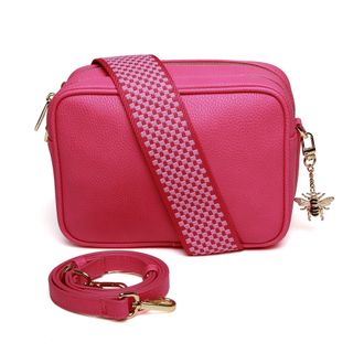 Alice Wheeler Camera Crossbody Soho Bag Double Zipped with 2 straps and bee attachment (Hot Pink)