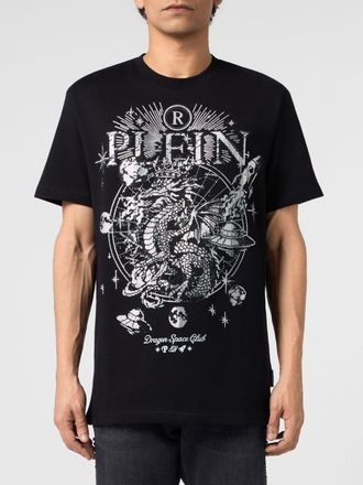 Philipp Plein T-shirt girocollo in cotone con grafica ricamata e strass