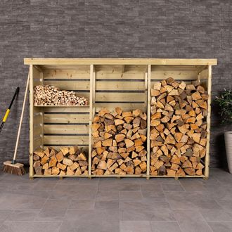 Charles Bentley Nordic Spruce Wooden 3 Log Store Firewood Storage Heavy Duty in Natural