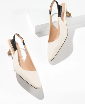 Talbots Tabitha Nappa Slingback Pumps - Ivory/Black - 10 1/2 M Talbots