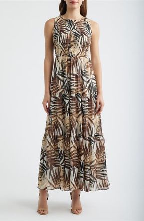 Anne Klein Print Smocked Bodice Sleeveless Maxi Dress in White Dove Multi at Nordstrom, Size Xx-Small