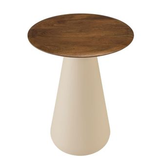 Macabane Mesita auxiliar de 40 x 40 cm con tablero de mango y patas marfil