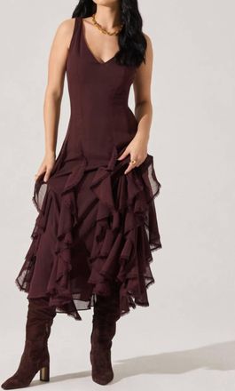 Astr Philomene V-Neck Ruffle Trim Dress In Eggplant