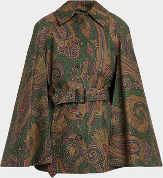 Etro Paisley-Print Cotton Belted Cape Coat