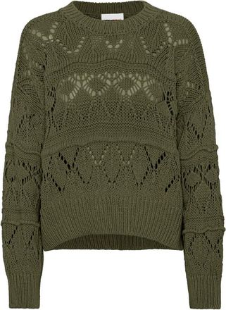 Americandreams Cassie Cotton Pullover - Dames - Ronde hals truien - Groen - M - Katoen - Truien & Vesten