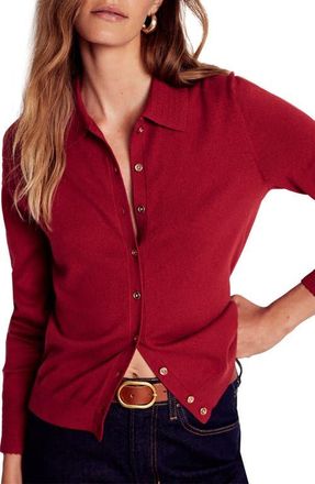 Boden Briony Pointelle Trim Cotton & Wool Cardigan in Red Liquorice at Nordstrom, Size X-Small