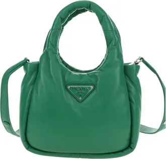Prada Padded Soft Tote Leather Green Leather Handbag (Pre-Owned)