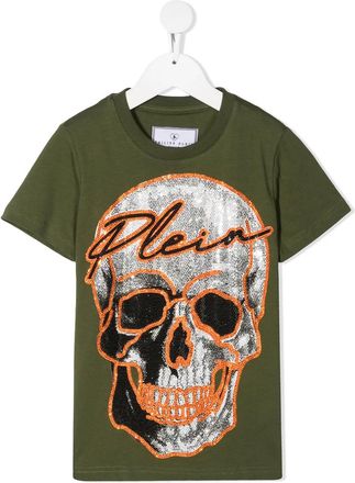 Philipp Plein short-sleeved rhinestone skull T-shirt - kids - Cotton - 8 yrs - Green