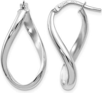 Diamond2Deal 14K White Gold Polished Oval Shape Twisted Hoop Earrings