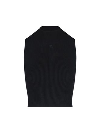 Courr&egrave;ges Fitted Black Crop Top With Ribbed Texture