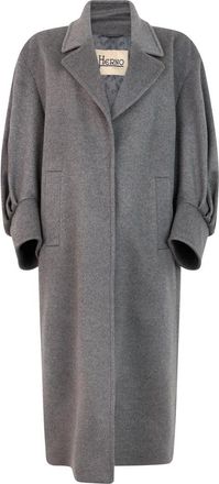 Herno Lange jas met pofmouwen - Dames - Mantel - Grijs - M - Leer - Jassen