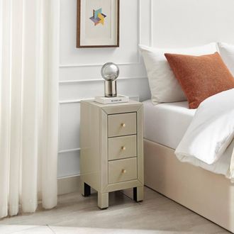 Furniturebox Lexi Small Slimline Taupe 3 Drawer Mirrored Bedside Table in Beige