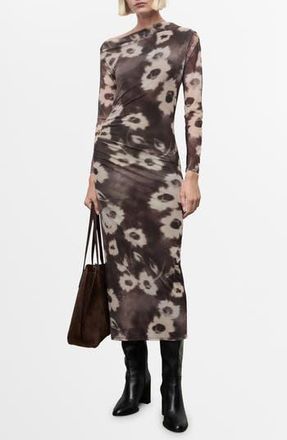 Mango Amaia One-Shoulder Long Sleeve Body-Con Midi Dress in Brown at Nordstrom Rack, Size 4