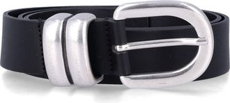 By Malene Birger Zoira Silver Curved Silver-Tone Buckle Leather Belt