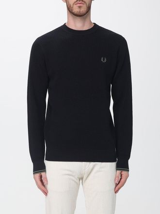 Fred Perry Crew Neck Cotton Jumper with Contrasting Embroidered Logo