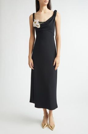 Lela Rose Peony Crochet Appliqu&eacute; Milano Stitch Sweater Dress in Black at Nordstrom, Size 10