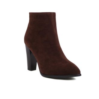 Generic Womens Platform Chunky Heel Faux Suede Ankle Boots with Round Toe & Side Zipper,Brown,5.5 UK