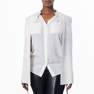 Burberry Neutral White Suziesl Crepe De Chine Logo Detail Sleeveless Silk Shirt, Brand Size 10 (US Size 8)