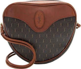 Saint Laurent Brown Calfskin Le Monogramme Canvas Sac Coeur Crossbody (Authentic Pre-Loved)