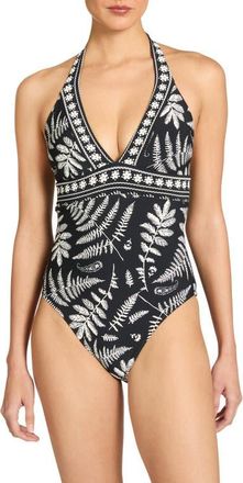 Robin Piccone Hailey Halter One-Piece Swimsuit in Black/Ecru at Nordstrom, Size 12