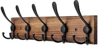 OEM Perchero De Pared De Madera - 5 Ganchos Triples En Color Negro - 43 Cm - Perchero De Pared Para Recibidor, Dormitorio, Ba&ntilde;o Y Guardarropa
