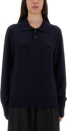 STUDIO NICHOLSON Blue Solid Shirt Collar Sweater