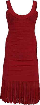 H&eacute;rve L&eacute;ger Bandage Pleated Midi Dress in Burgundy Rayon