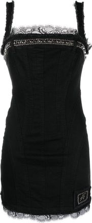 Alberta Ferretti lace-detail denim minidress - women - Cotton/Elastane - 40 - Black