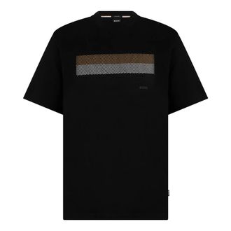 HUGO BOSS Tops, Heren, Zwart, S, Katoen, T-shirt met streep-artwork