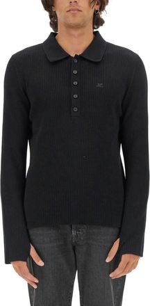Courr&egrave;ges Black Solid Shirt Collar Polo