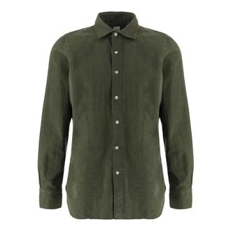 Finamore Ribbed Cotton Shirt - Heren - Casual Overhemden - Groen - 4XL - Katoen - Overhemden