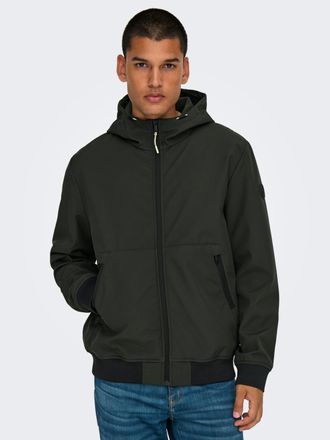 Only & Sons Softshelljacke ONLY & SONS ONSBOWIE SOFTSHELL BOMBER NOOS, Herren, Gr. XL, peat, Web, Obermaterial: 100% Polyester, regular fit, Rippb&uuml;ndchen, Jacken 