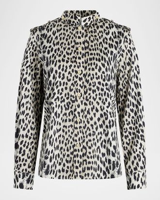 C&acirc;llas Milano Mika Band-Collar Cheetah-Print Shirt
