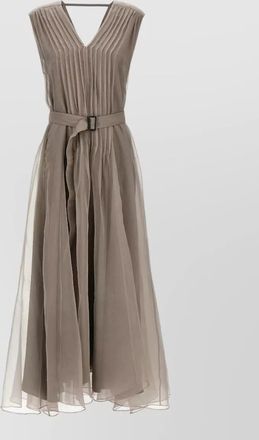 Brunello Cucinelli silk dress v neckline sleeveless maxi