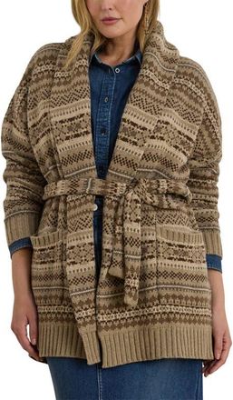 Lauren Ralph Lauren Fair Isle Belted Wool & Cotton Blend Cardigan in Adirondack Heather Multi at Nordstrom, Size 2X