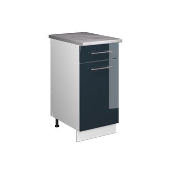 Vicco Mueble Bajo Para Fregadero/placa Fame-line, Azul Oscuro Alto Brillo/blanco, 40 Cm, Et M&aacute;rmol, Vicco