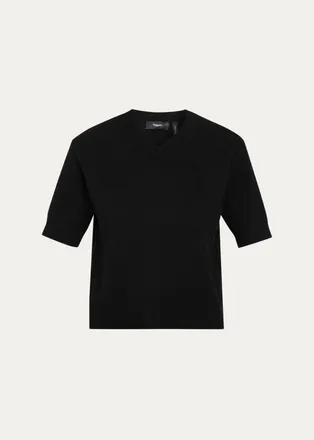 Theory Cashmere Short-Sleeved Crop Sweater