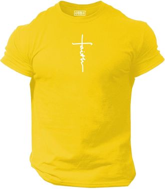 Generic Faith T Shirt Gym Clothing Bodybuilding Training Workout Exercise Boxing MMA Gymwear Top (UK, Alpha, XXL, Regular, Regular, Yellow)