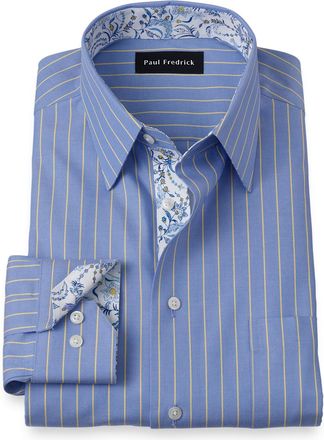 Paul Fredrick Tailored Fit Non-iron Cotton Stripe Dress Shirt With Contrast Trim