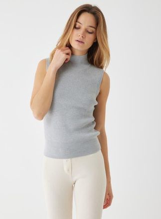 Majestic Filatures Compact Merino Mini Rib Sleeveless Turtleneck in Gris Chine Clair at Nordstrom, Size 2