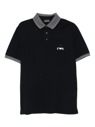 Emporio Armani eagle-logo striped-collar polo shirt - Blue