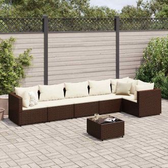 vidaXL Vidaxl - Set Muebles De Jard&iacute;n 7 Piezas Y Cojines Rat&aacute;n Sint&eacute;tico Marr&oacute;n