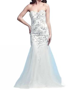 Mac Duggal Embellished Mermaid Gown In White/silver