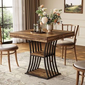 Tribesigns Tribesigns Tavolo da pranzo industriale da cucina con base mentale portaoggetti, per piccoli spazi, appartamenti, sala da pranzo, marrone e nero, 80