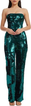 Dress The Population Andy Sequin Strapless Jumpsuit in Deep Emerald at Nordstrom, Size X-Large