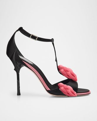 Roger Vivier 100mm Epine Rose T-Strap Satin Sandals