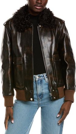 Michael Kors Leather Bomber Jacket