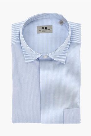 Corneliani CC COLLECTION Poplin Shirt with Striped Pattern and Chest Po size 38
