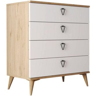 Dmora Cassettiera Sualocin, Settimino multiuso, Com&ograve; camera da letto, Mobile con cassetti, 80x45 h91 cm, Quercia e Bianco - Dmora