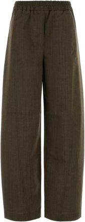 Ganni Wollen Melange Broek - Dames - Wijde Broeken - Bruin - XS - Wol - Broeken